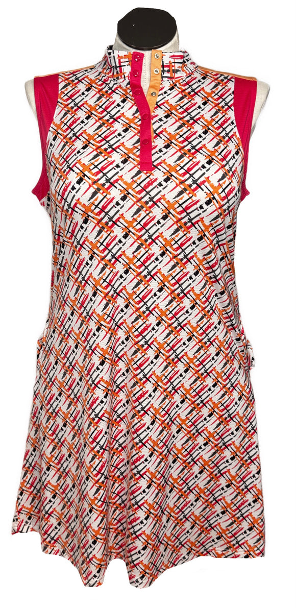 Sport Haley Orange, Pink & Black Crosshatch Print Dress Size L