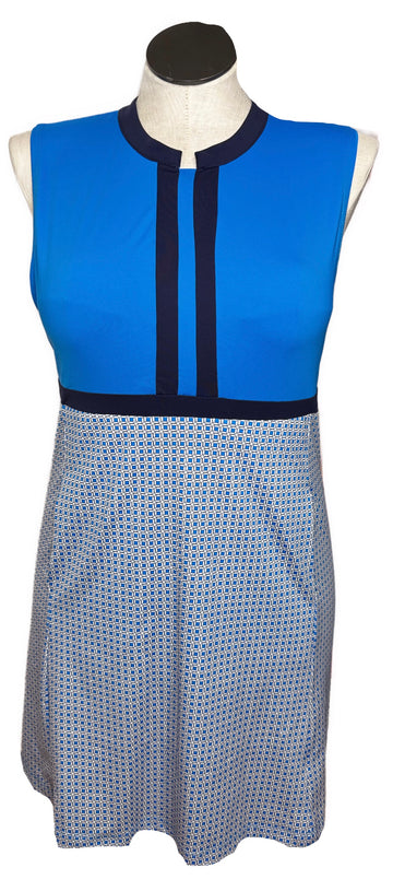 Kinona Blue Blocked Sleeveless Dress Size L MSP$159