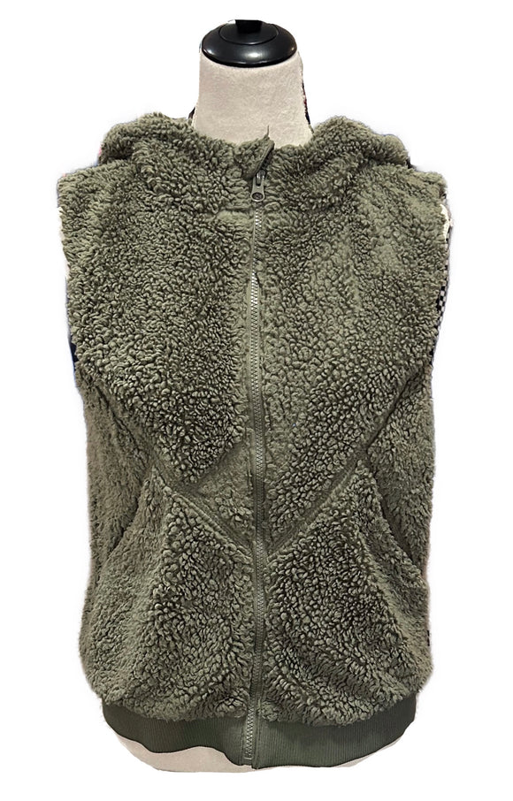 Zyia Active Women's Olive Hooded Sherpa Fleece Vest Size L