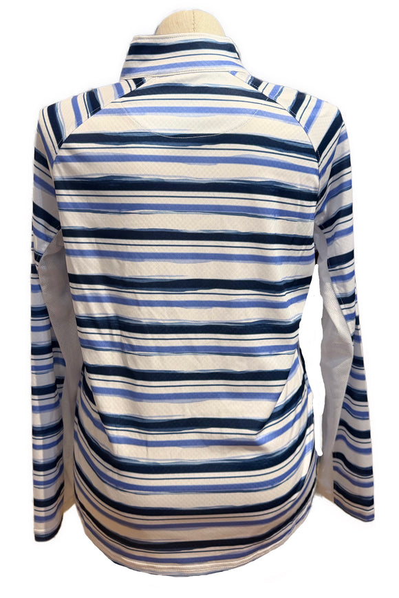 New Pebble Beach White, Navy & Blue Horizontal Stripe Sun Shirt Size XL