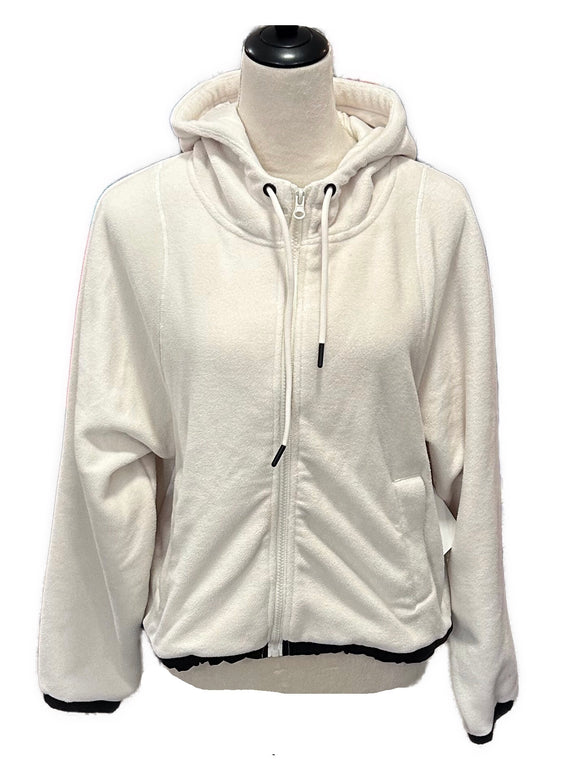 Mono B Ivory Hooded Fleece Crop Jacket Size M