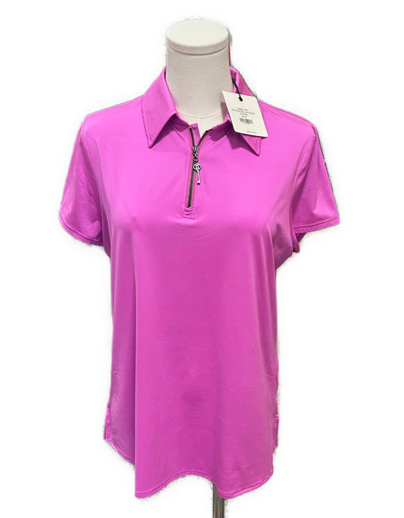 New Belyn Key Keystone Cap Sleeve Polo in Fuchsia Size M