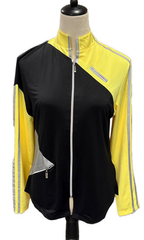 New Jamie Sadock Yellow, Silver & Black Full-Zip Colorblock Jacket Size M