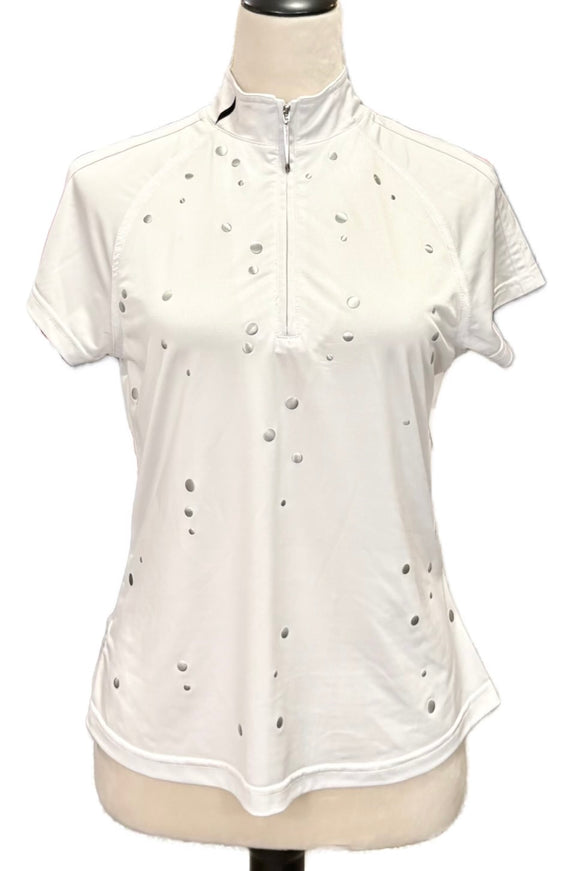 Jamie Sadock White & Silver Dotted Short Sleeve Golf Top Size M