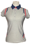 Annika Cutter & Buck Light Gray Polo w/ Navy, Red Stripes Size XS-1