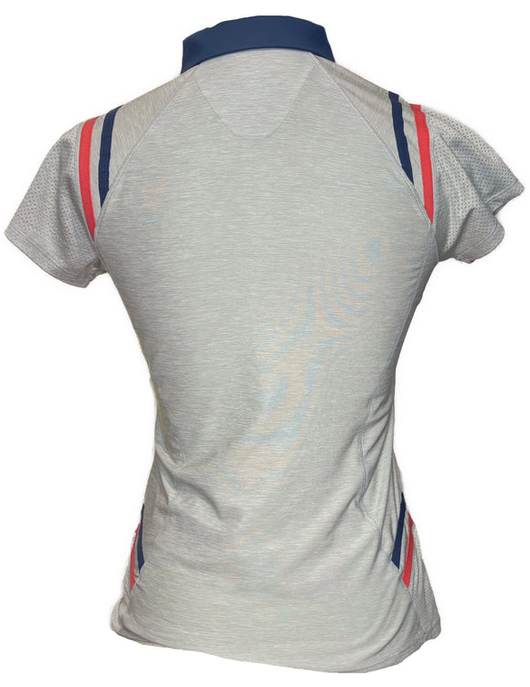 Annika Cutter & Buck Light Gray Polo w/ Navy, Red Stripes Size XS