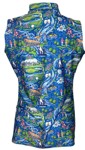 Katherine Way Blue Golfer Print Sleeveless Golf Top Size S MSP$128 - 0