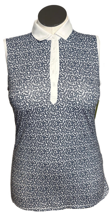 Puma Women's White & Navy Vine Patterned Sleeveless Golf Top Size M
