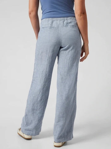 New Athleta Women's Light Blue Cabo Linen Wide Leg Pant Size 12 MSP$79 - 0