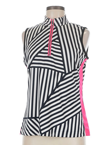 Tail Activewear White & Black STriped Sleeveless Golf Top Size M