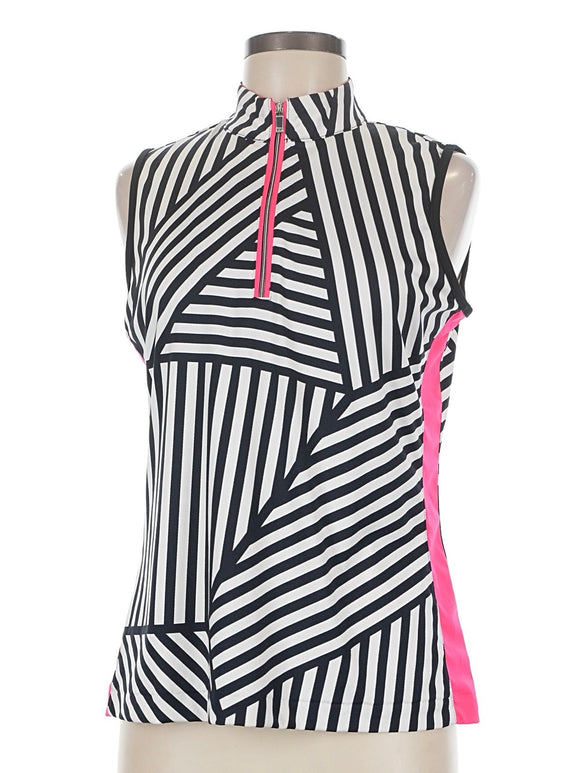 Tail Activewear White & Black STriped Sleeveless Golf Top Size M