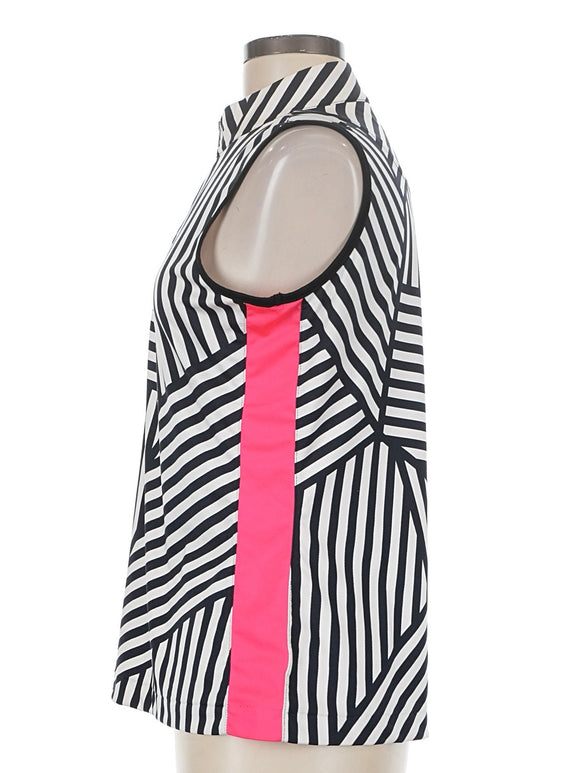 Tail Activewear White & Black STriped Sleeveless Golf Top Size M