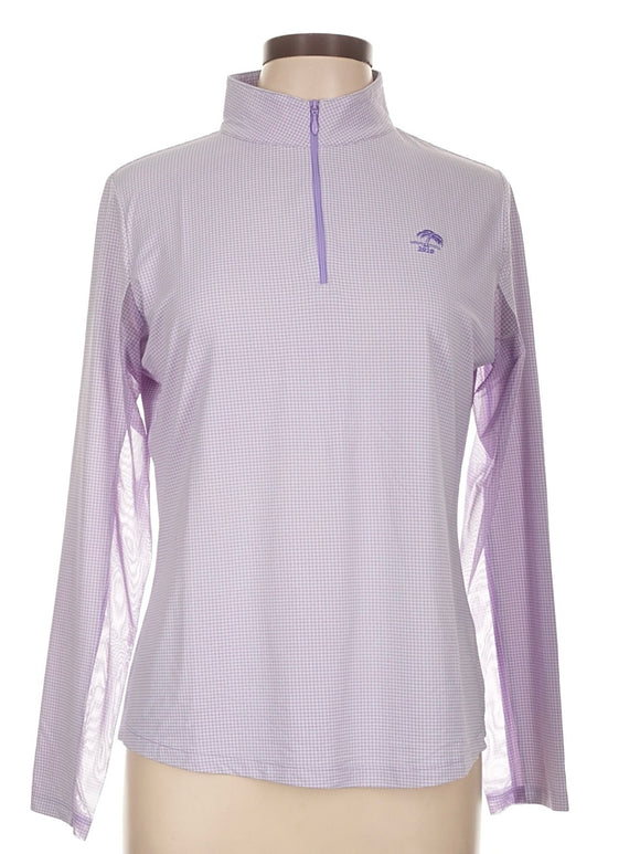 Ibkul Women's Purple Mini-check Zip Mock Sun Shirt w/ Logo Size L
