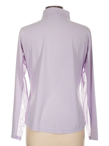 Ibkul Women's Purple Mini-check Zip Mock Sun Shirt w/ Logo Size L - 0