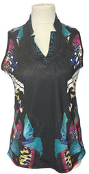 Lucky in Love Women's Black Butterfly Print Sleeveless Golf Top Size M-1
