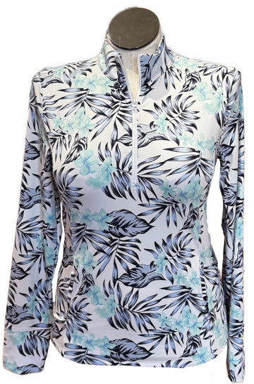 New Tommy Bahama White, lea & Green Floral Golf Pullover Size L MSP$98
