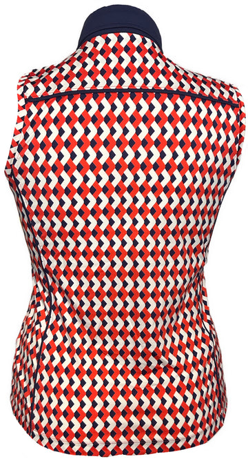 Kinona Women's Red, White & Navy Full Button Sleeveless Golf Top Size M - 0