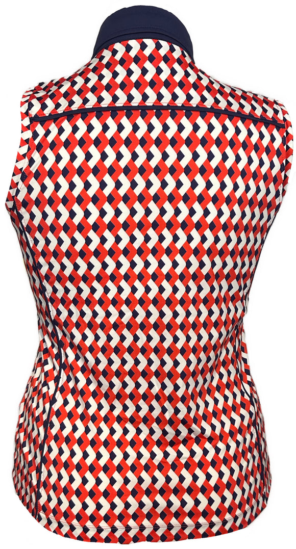 Kinona Women's Red, White & Navy Full Button Sleeveless Golf Top Size M