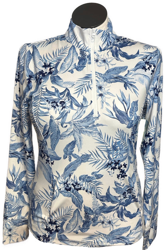 Tommy Bahama Women's White & Blue Tropical Print Golf Pullover Size L