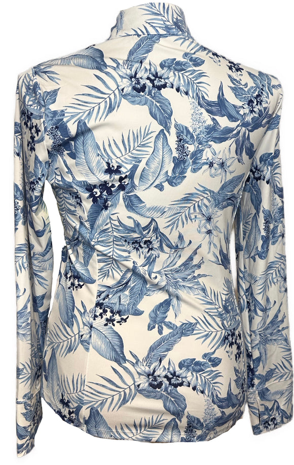 Tommy Bahama Women's White & Blue Tropical Print Golf Pullover Size L