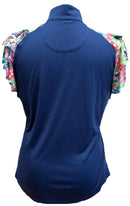 New Greg Norman Navy Mock w/ Floral Ruffle Layer Sleeves Size XL-2