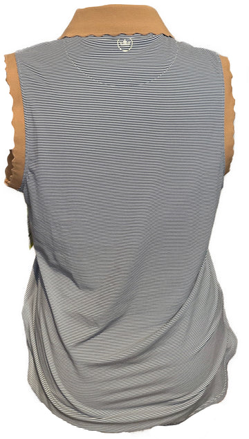 Peter Millar Navy Stripe Polo w/ Tan Scallop Collar & Trim Size XL - 0