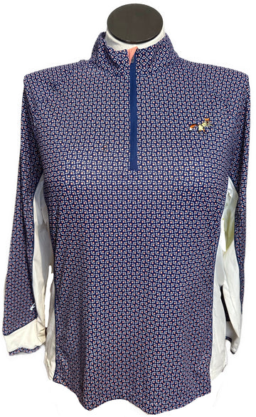 Peter Millar Navy, White & Collar Flower Pullover w/ Logo Size XL MSP$145