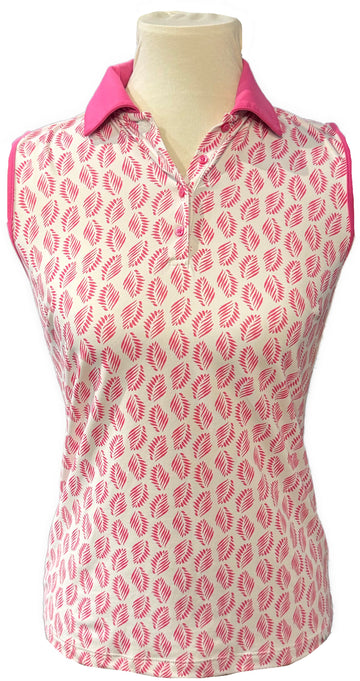 Lady Hagen Magenta Leaf Print Sleeveless Polo Size XS