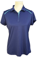 New EP NY Women's Short Sleeve Covered Zip Placket Polo - Inky Multi Size M MSP$84-1