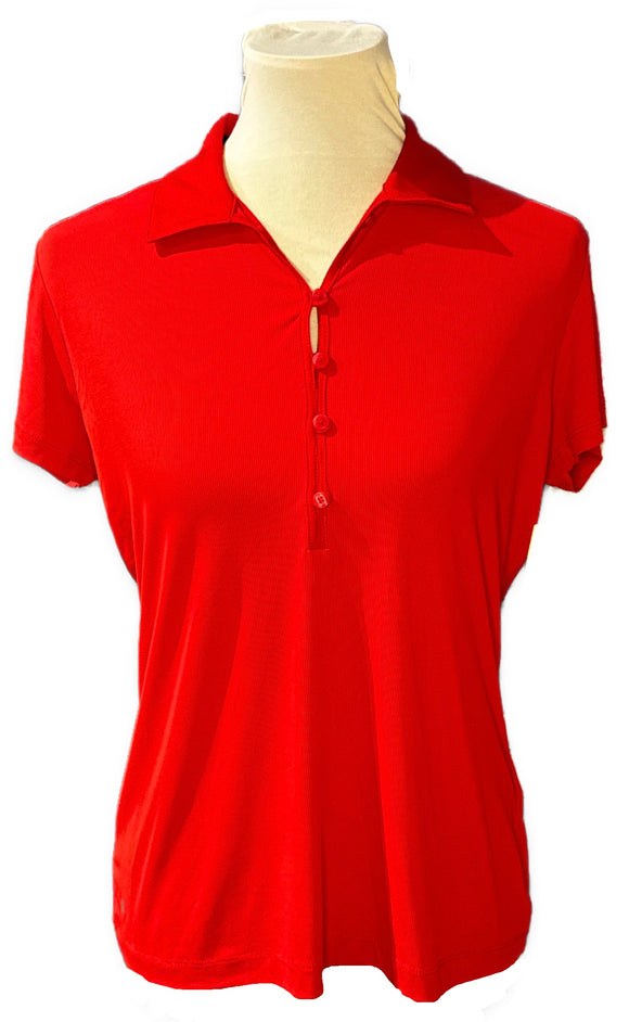 New EP NY Women's Short Sleeve Rib Polo w/Button Loop - Candy Apple Size M