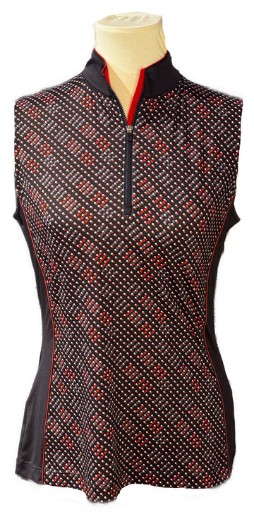 New EP NY Women's Sleeveless Bias Geo Dot Print Polo - Navy Multi Size M MSP$74