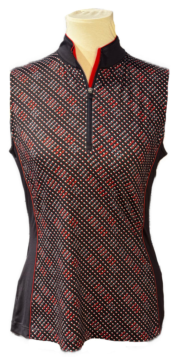 New EP NY Women's Sleeveless Bias Geo Dot Print Polo - Navy Multi Size M MSP$74