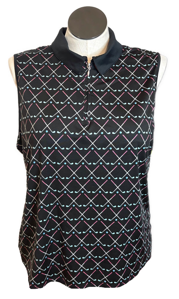Emerald 18 Women's Black Golf Club Print Sleeveless Top Size XL