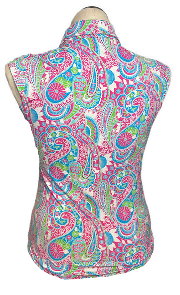 Ibkul Bright Multicolored Paisley Sleeveless Polo Size M - 0