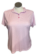 Greg Norman Women's White & Pink Patterned Short Sleeve Polo Size XL-1
