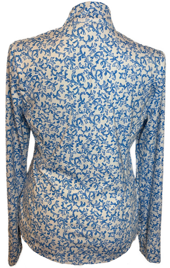 Tommy Bahama White & Light Blue Coral 1/4 Zip Pullover Size XL