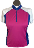 Izod Golf Magenta, Royal & White Colorblock Mock Size L-1