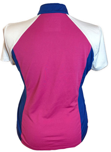 Izod Golf Magenta, Royal & White Colorblock Mock Size L - 0