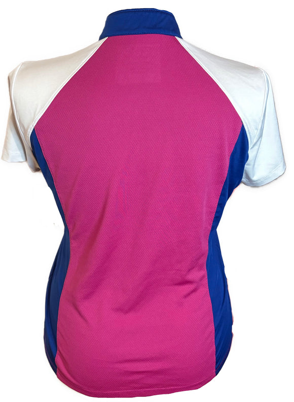 Izod Golf Magenta, Royal & White Colorblock Mock Size L