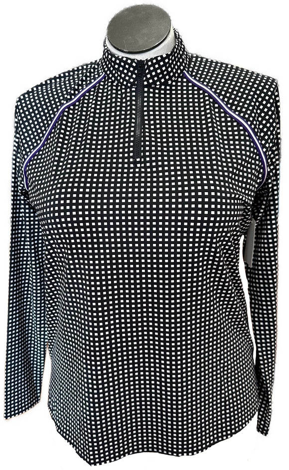 Belyn Key Black & White Gingham Zip Golf Pullover Size L MSP$138