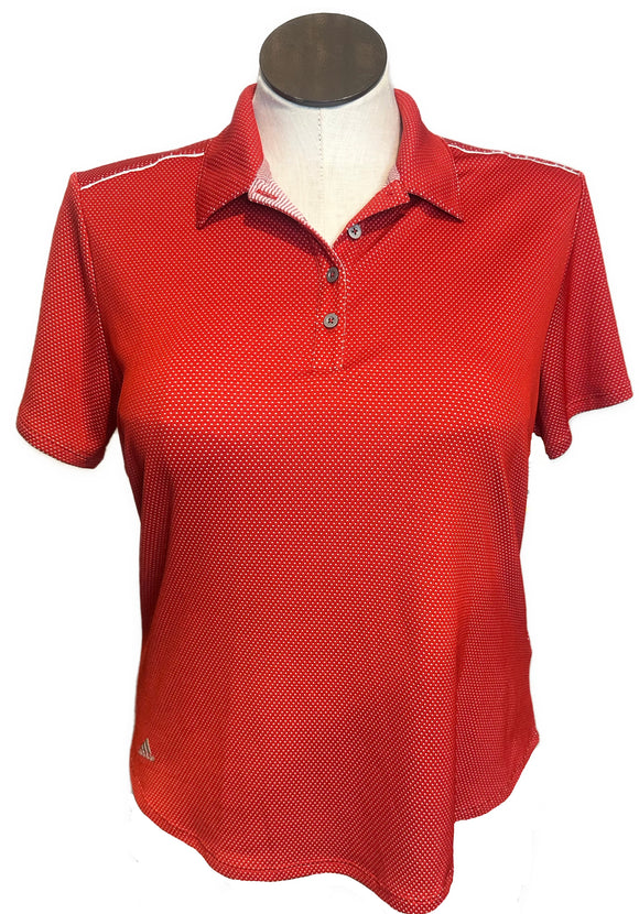 Adidas Women's Red & White Dotted Short Sleeve Golf Top Size XL