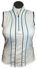 Greg Norman White Sleeveless Funnel Top w/ Navy & Blue Trim Size M-1
