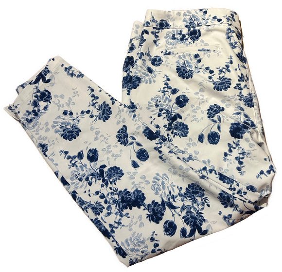 Greg Norman Women's White & Blue Floral Golf Pants Size 16 MSP$80