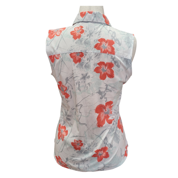 Puma Golf Orange & Gray Floral Sleeveless Polo Size M