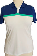 New Callaway Color block Polo In White Blue & Green Size L-1