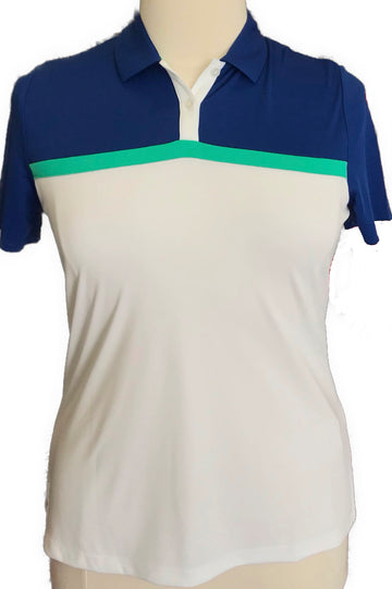 New Callaway Color block Polo In White Blue & Green Size L