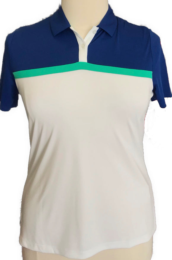 New Callaway Color block Polo In White Blue & Green Size L