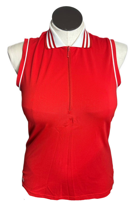 GGBlue luxe sport Red Sleevess Polo w/ White Collar Size M