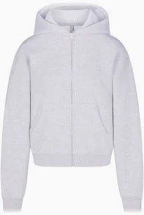 Skims Cotton Fleece Classic Zip Hoodie Light Heather Gray Size L MSP$98