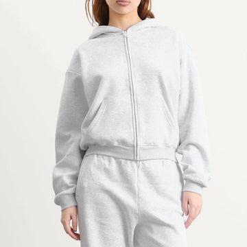 Skims Cotton Fleece Classic Zip Hoodie Light Heather Gray Size L MSP$98 - 0